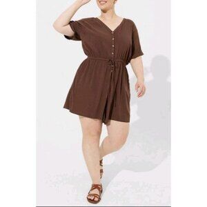 Torrid Size 1 Deep Mahogany Rayon Slub Button Front Romper